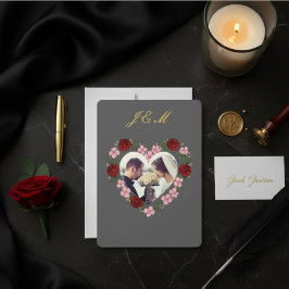Invitation Slate Grey Gold Rose Heart Wedding Einladung
