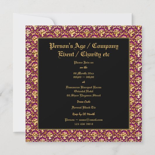 Invitation Template elegant party customizable Einladung (Rückseite)