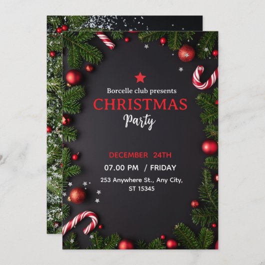 Invitation to a rustic Christmas party with a beau Einladung (Vorne/Hinten)