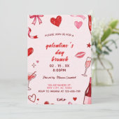 Invitation to brunch at Galentine's pink coquettis Einladung (Stehend Vorderseite)