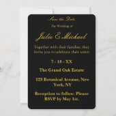 Invitation Vertical Black Gold Wedding Rose Heart Einladung (Rückseite)