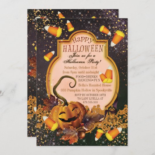 INVITATION VON PUMPKIN-HALLOWEEN-PARTY EINLADUNG (Vorne/Hinten)
