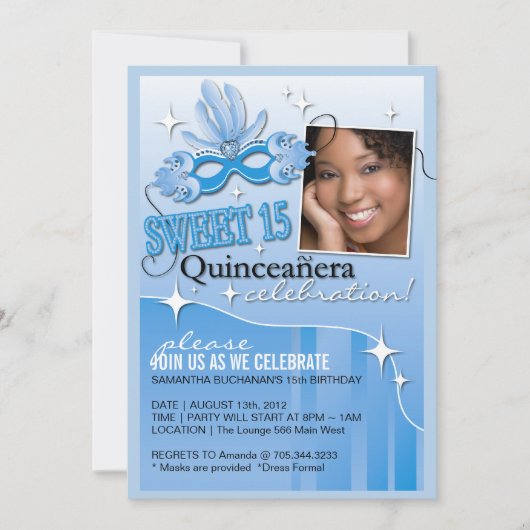 INVITATION VON QUINCEANERA MASQUERADE EINLADUNG (Vorderseite)