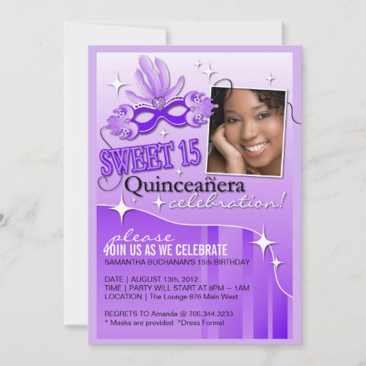 INVITATION VON QUINCEANERA MASQUERADE EINLADUNG (Vorderseite)