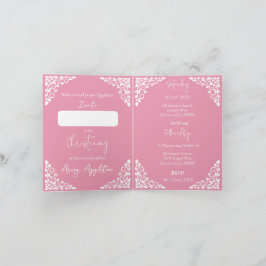 Invitation (write) Floral Cross Baptism Rose Pink Feiertagskarte