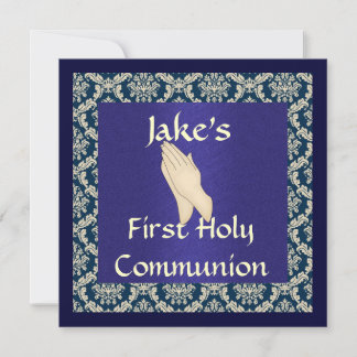 INVITATIONEN zu heiligen Kommunion Blue & Beige DA Einladung