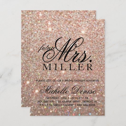 Invite-Rose Gold Glitzer Fab Future Frau Bridal Einladung (Vorne/Hinten)