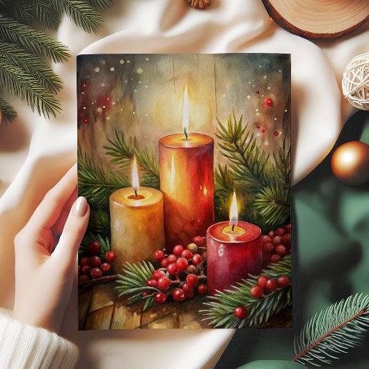 Inviting Christmas candle tissue paper holly berry Seidenpapier