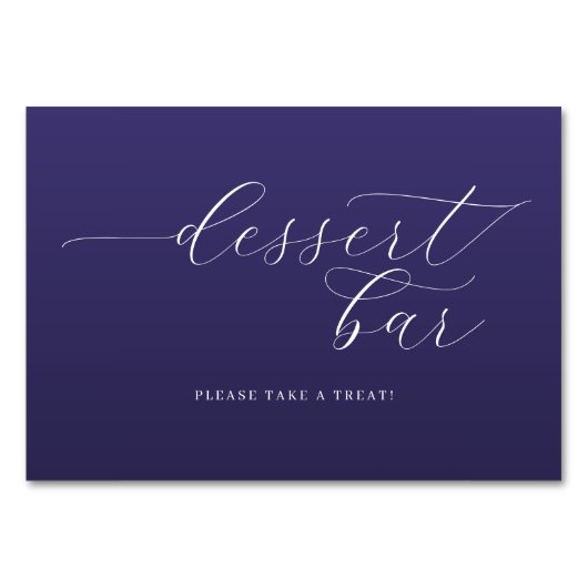 Inviting Purple Cursive Dessert Bar Sign Tischnummer (Vorderseite)
