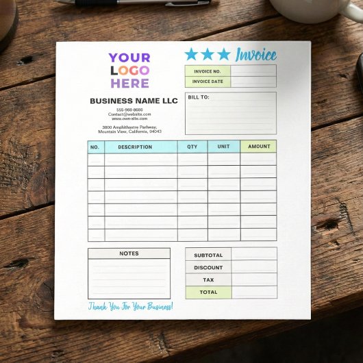 Invoice Sales Receipt Form | Custom Business Logo Notizblock