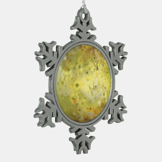 Io Vulkanmond Jupiter Schneeflocken Zinn-Ornament (Links)