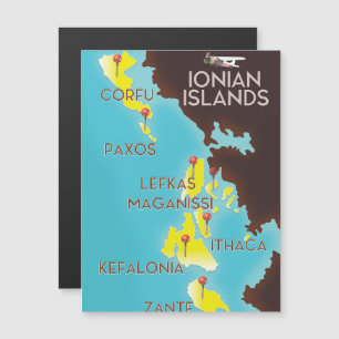 Ionische Inseln Kartenposter. Magnetkarte