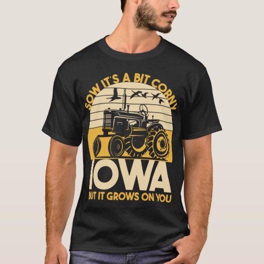 Iowa American Farmer Midwest Corn Retro Sunset Tra T-Shirt (Vorderseite)