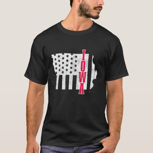 Iowa American Flag Staat Map Priotic 4th O T-Shirt (Vorderseite)