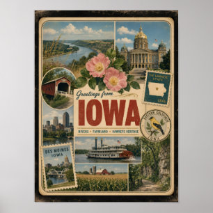 Iowa Authentischer Vintage-Stil Poster