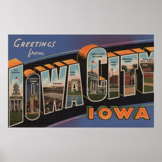 Iowa City, Iowa - Große Briefmarkenszenen Poster (Vorne)