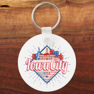 Iowa City United Staaten Retro Skyline Vintag USA Schlüsselanhänger
