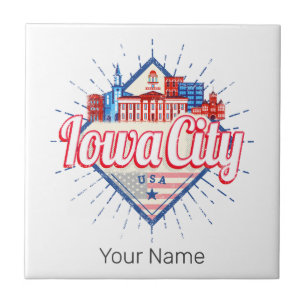 Iowa City Vereinigte Staaten Retro-Silhouette Vint Fliese