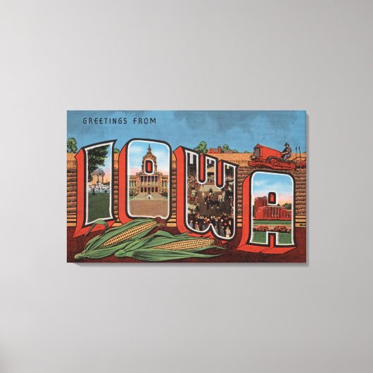 Iowa (Cornfields & Corn) - Große Buchstabenszenen Leinwanddruck (Vorderseite)
