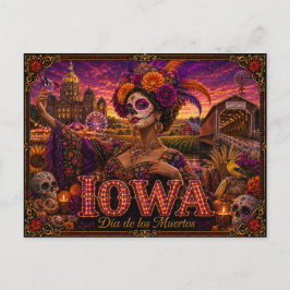 Iowa Día de los Muertos Retro Postkarte