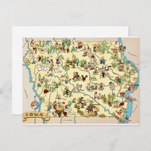 Iowa Funny Vintag Map Postkarte (Vorne/Hinten)