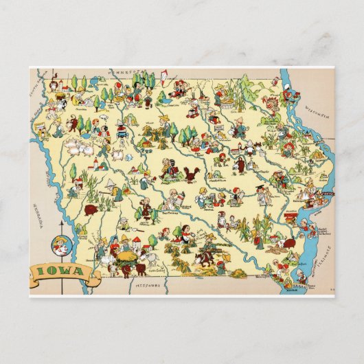Iowa Funny Vintag Map Postkarte (Vorderseite)