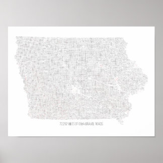 Iowa Gravel Road Map Poster