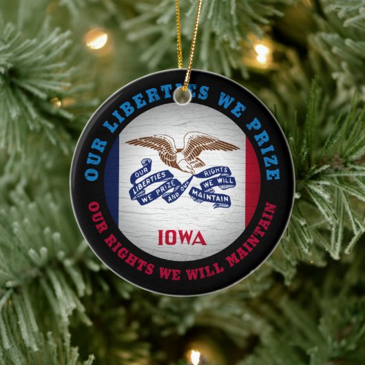 IOWA HAWKEYE STAAT FLAG KERAMIK ORNAMENT (Baum)