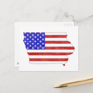 Iowa Map Shaped Patriotic Hawkeye American Flag Postkarte