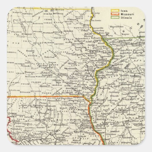 Iowa, Missouri und Illinois Quadratischer Aufkleber (Vorderseite)