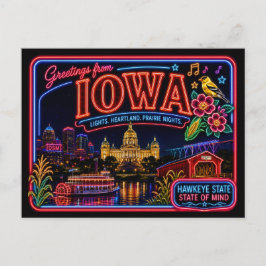 Iowa Neon State Retro Vintage Postkarte