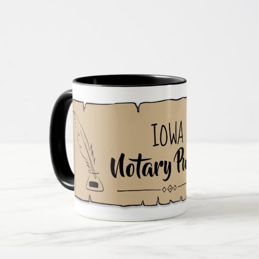 Iowa Notary Public Scroll Feather Quill Tasse (Vorderseite Links)