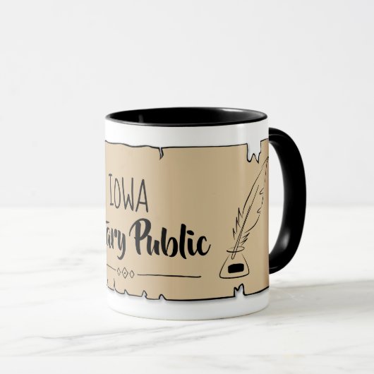 Iowa Notary Public Scroll Feather Quill Tasse (VorderseiteRechts)