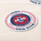 Iowa Red White Blue Typografie Runder Pappuntersetzer (Angewinkelt)