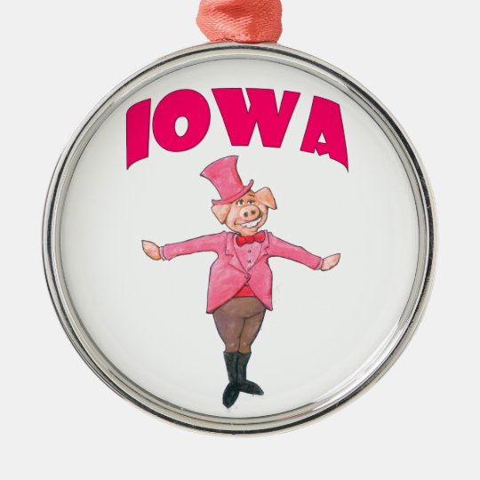 Iowa-Schwein Rundes Silberfarbenes Ornament