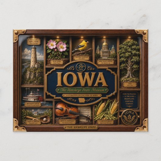 Iowa Shadow Box 3D Figurine Staat Postkarte (Vorderseite)