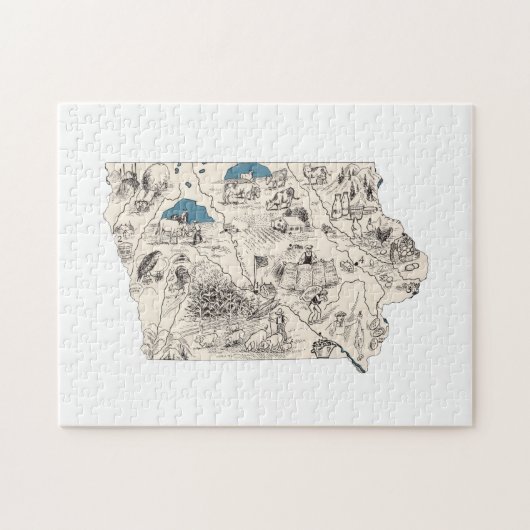 Iowa Shaped Iowan Hawkeye Vintage Bildkarte Puzzle (Horizontal)