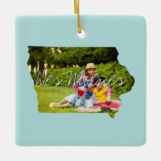 Iowa Staat Foto-Eingabe und Ortsname Keramikornament (Vorderseite)