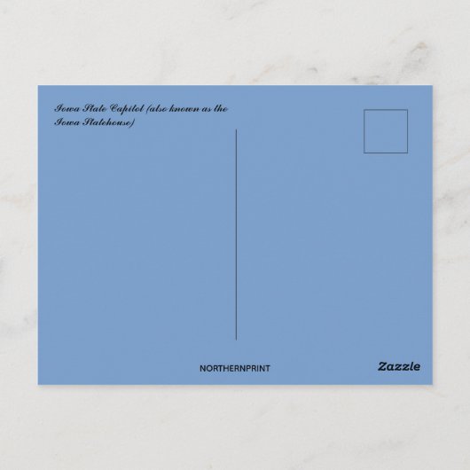 Iowa Staat Hauptstadt Postkarte (Rückseite)