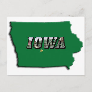 Iowa Staat Karte Grüne Kontur und Foto Text
