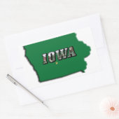 Iowa Staat Karte Grüne Kontur und Foto Text Rechteckiger Aufkleber (Umschlag)