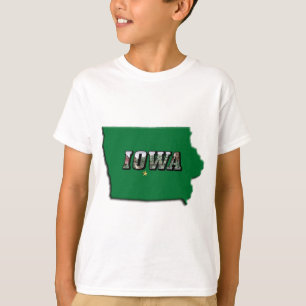 Iowa Staat Map Green Kontur & Foto Text Kids' T-Shirt