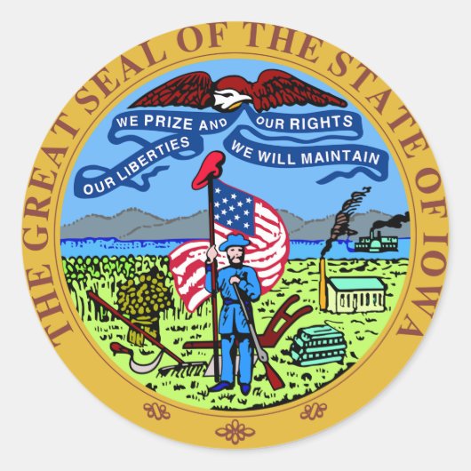 Iowa Staat Siegel Runder Aufkleber (Vorderseite)