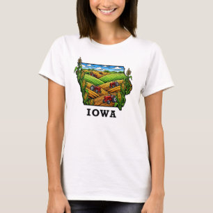 Iowa Staat Tattoo Style Cornfields Aarmland T-Shirt