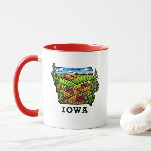 Iowa Staat Tattoo Style Cornfields Aarmland Tasse (Mit Donut)