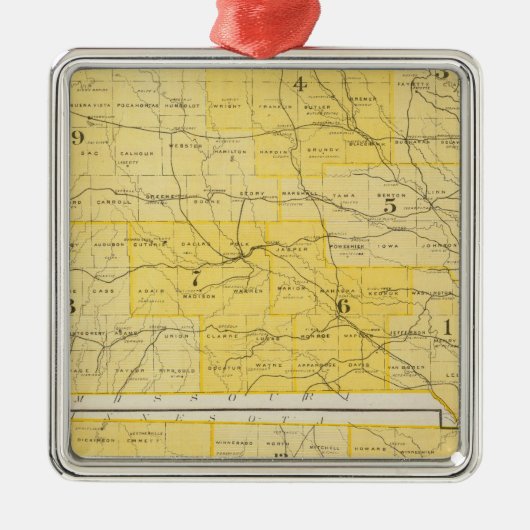 Iowa-Staats-Karten Silbernes Ornament (Vorne)