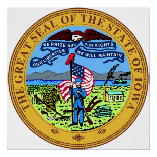 Iowa-Staats-Siegelamerika-Republiksymbolflagge Poster