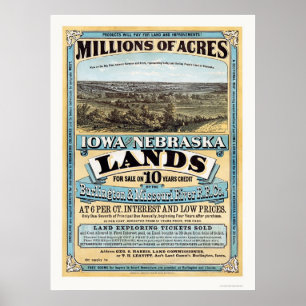 Iowa und Nebraska Landwerbung 1872 Poster