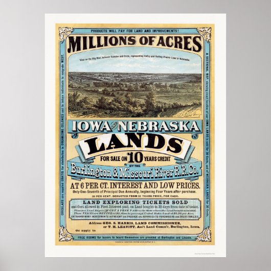 Iowa und Nebraska Landwerbung 1872 Poster (Vorne)