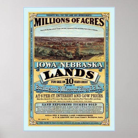 Iowa und Nebraska ~ Vintage Immobilienwerbung. Poster (Vorne)